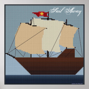 SAIL AWAY SAILING SHIP POSTER