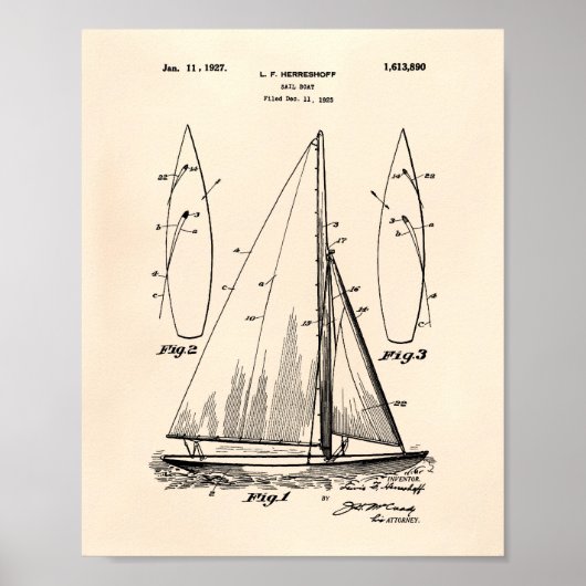 Sail Boat 1927 Patent Art Old Peper Poster (Voorkant)