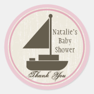 Sail Boat Baby shower Roze Ronde Sticker
