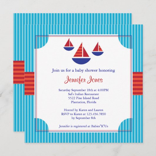 Sail Boat Baby shower Uitnodiging (Voorkant / Achterkant)