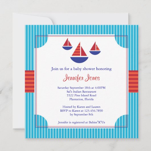 Sail Boat Baby shower Uitnodiging (Voorkant)