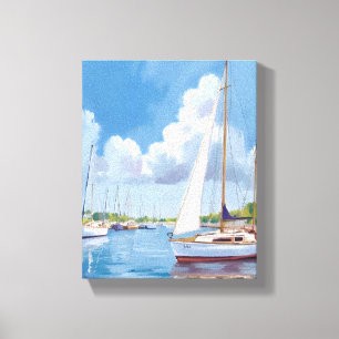 Sail Boat Bay Kust Waterverfschilderij Canvas Afdruk