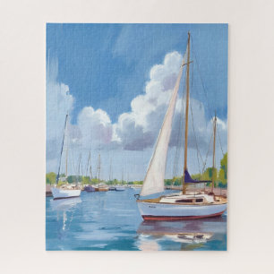 Sail Boat Bay   Kust Waterverfschilderij Legpuzzel