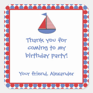 Sail Boat Birthday Party Favor Sticker Red Blue