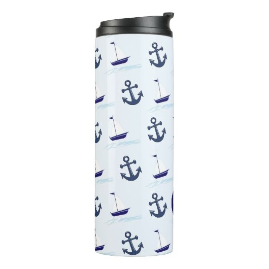 Sail Boat en Anchor Pattern Monogram Thermosbeker (Gedraaid links)