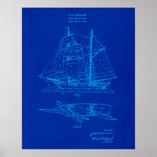 Sail Boat no. 2 Patent Blauwdruk Kust Thema Art Poster