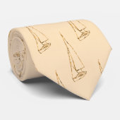 Sail Boat Pattern. Brown en Tan. Stropdas (Opgerold)
