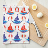 Sail Boat Pattern Theedoek (Quarter Fold)