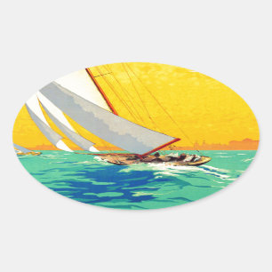  Sail Boats, Frans reizen Ovale Sticker