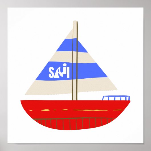 SAIL Nautical Red White Blue-zeilboot Poster (Voorkant)