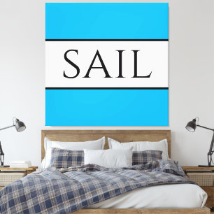 SAIL Sportieve Wide Azure Blauw Wit Nautische Stre Canvas Afdruk