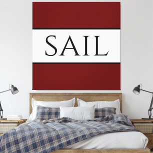 SAIL-tekst vet sportief breed diep rood wit gestre Canvas Afdruk