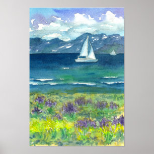 Sailbergen meer Paarse Waterverf Lupines Poster