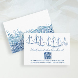 Sailboat and Waves Wedding Online RSVP QR-code Informatiekaartje