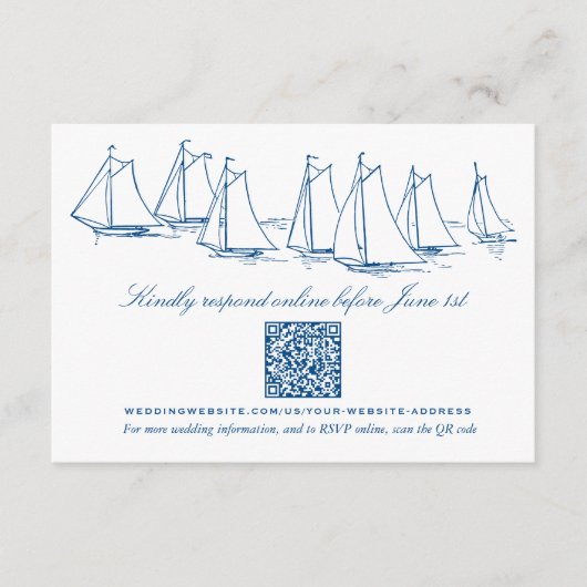 Sailboat and Waves Wedding Online RSVP QR-code Informatiekaartje (Voorkant)