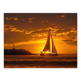 Sailboat at Sunset - Marina Del Rey, CA Foto Afdruk
