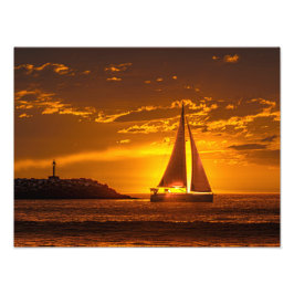 Sailboat at Sunset - Marina Del Rey, CA Foto Afdruk