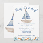 SAILBOAT Baby BOY Douche Uitnodiging (Voorkant / Achterkant)
