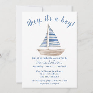 SAILBOAT Baby BOY Douche Uitnodiging