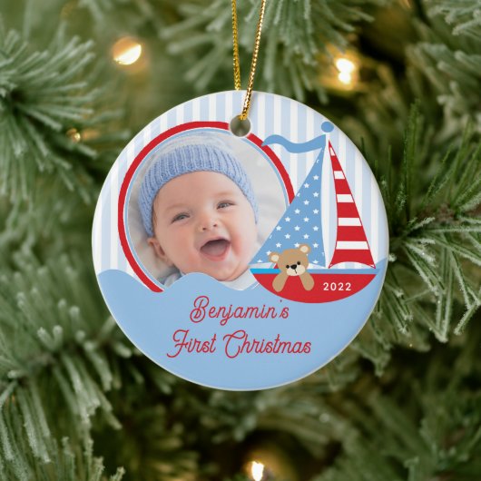 Sailboat Baby's First kerstfoto Ornament (Boom)
