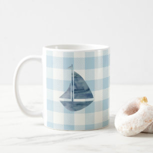 Sailboat Blue Gingham Check Pattern Coffee Mok