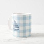 Sailboat Blue Gingham Check Pattern Coffee Mok (Voorkant links)