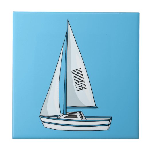 Sailboat cartoon illustration tegeltje (Voorkant)