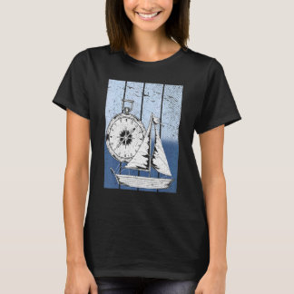 Sailboat Compass Nautical Ship Skipper Captain Sai T-shirt