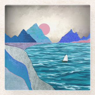 Sailboat Cove Landschap Glazen Onderzetter