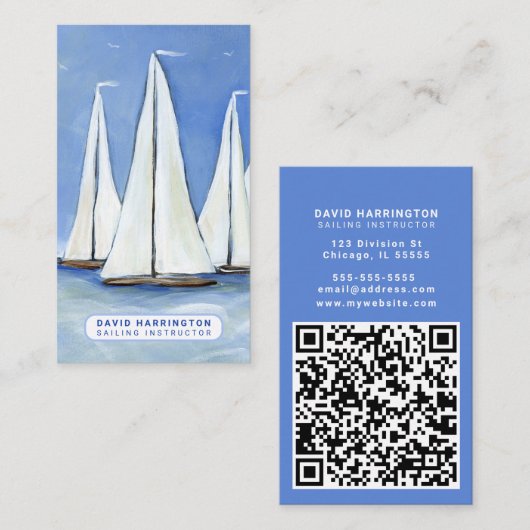 Sailboat Custom QR Code Scannable Kust Verticaal Visitekaartje (Voorkant / Achterkant)
