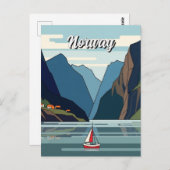 Sailboat in Norway Fjord Briefkaart (Voorkant / Achterkant)