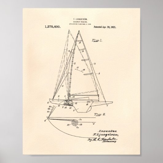 Sailboat Rigging 1921 Patent Art - Old Peper Poster (Voorkant)