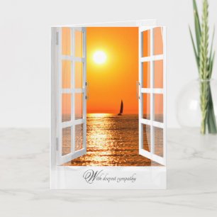 sailboat sunset scene in window sympathy kaart