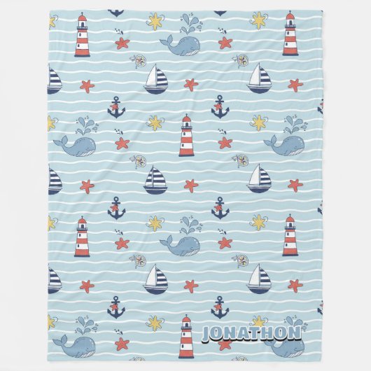 Sailboat, Wave and Whale Pattern ID1228 Fleece Deken (Voorkant)