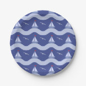Sailboats On A Striped Sea Pattern Papieren Bordje (Voorkant)
