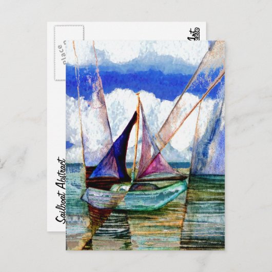 Sailboot Abstract Blue Sky Fluffy Clouds Briefkaart (Voorkant / Achterkant)