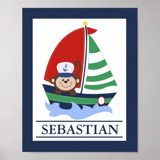 Sailboot en aap aangepaste muur afdrukken poster (Voorkant)