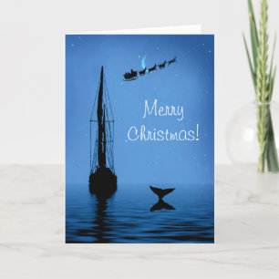 Sailboot Merry Kerstmis met walvis en kerstman Kaart