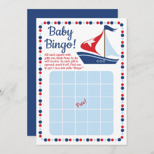 Sailboot Nautical Baby shower Bingo Game Kaart
