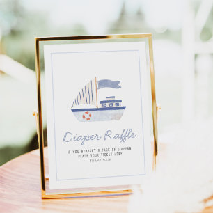 Sailboot Nautical Baby shower Diaper Raffle Sign Poster