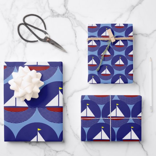 Sailboot Sailing Design Wrapping Paper Set (Voorkant)