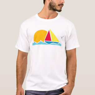 Sailboot Scene White T-Shirt, S M L XL 1X 2X 3X T-shirt