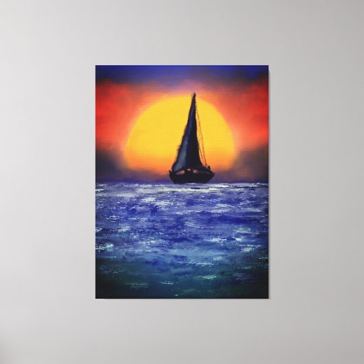 Sailboot Sunset - Waterverf Art Canvas Afdruk (Voorkant)