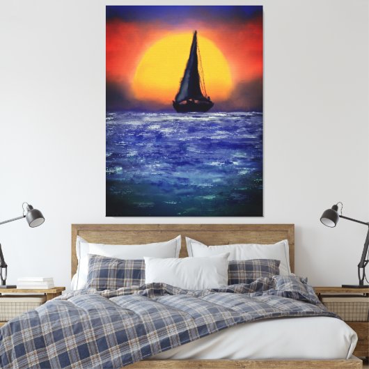 Sailboot Sunset - Waterverf Art Canvas Afdruk (Insitu (Slaapkamer))
