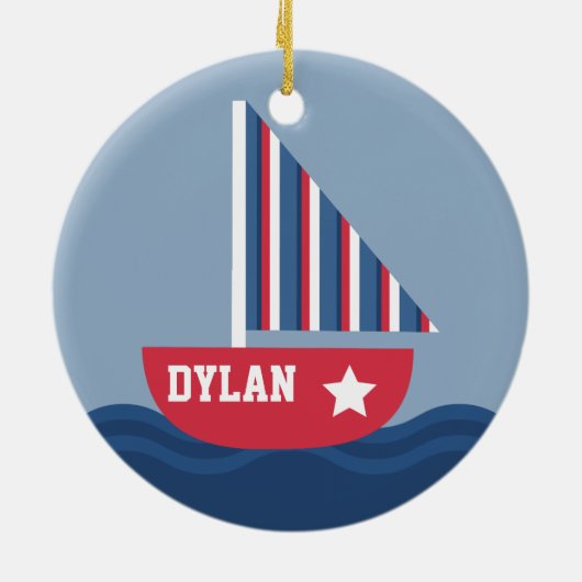 Sailboot voor kinderen keramisch ornament (Achterkant)