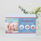 Sailboten Baby Boy Birth Annouting Kaart (Staand voorkant)