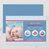 Sailboten Baby Boy Birth Annouting Kaart (Voorkant / Achterkant)
