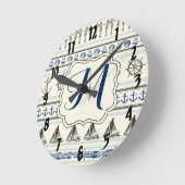 Sailing Anchor Nautica Monogram Initiaal Wall Cloc Ronde Klok (Hoek)