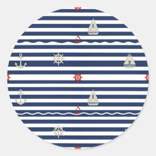 Sailing Anchor Zeilboot Streeppatroon Ronde Sticker