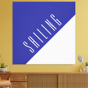SAILING Diagonaal Diepblauw Wit Kleurenblok Canvas Afdruk